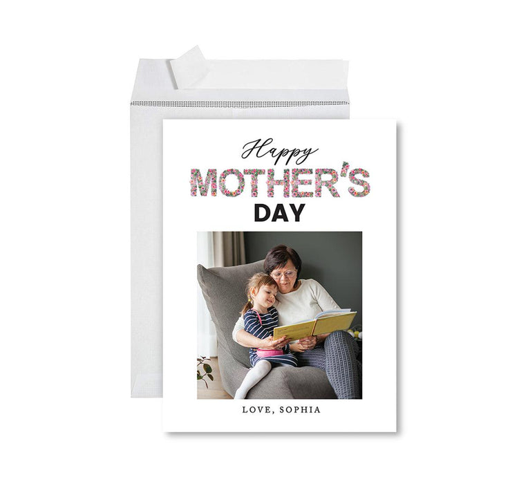 Custom Photo Mother’s Day Jumbo Card with Envelope, Greeting Card for Her, Set of 1-Set of 1-Andaz Press-Floral Happy Mother's Day-