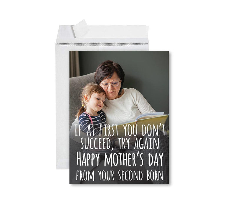 Custom Photo Mother’s Day Jumbo Card with Envelope, Greeting Card for Her, Set of 1-Set of 1-Andaz Press-If At First you Don't Succeed, Try Again-