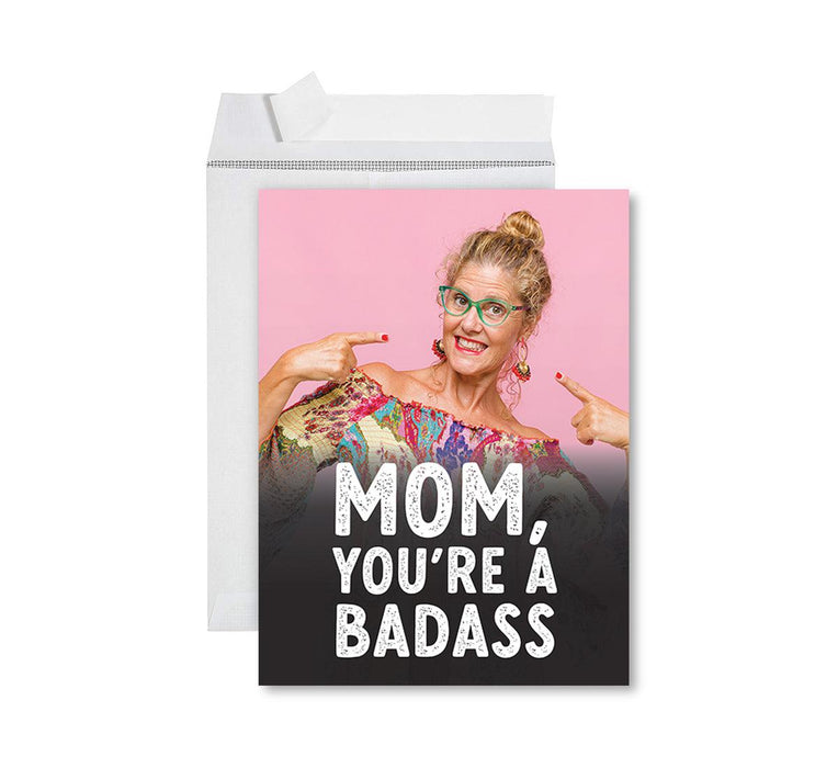 Custom Photo Mother’s Day Jumbo Card with Envelope, Greeting Card for Her, Set of 1-Set of 1-Andaz Press-Mom, You're A Badass-