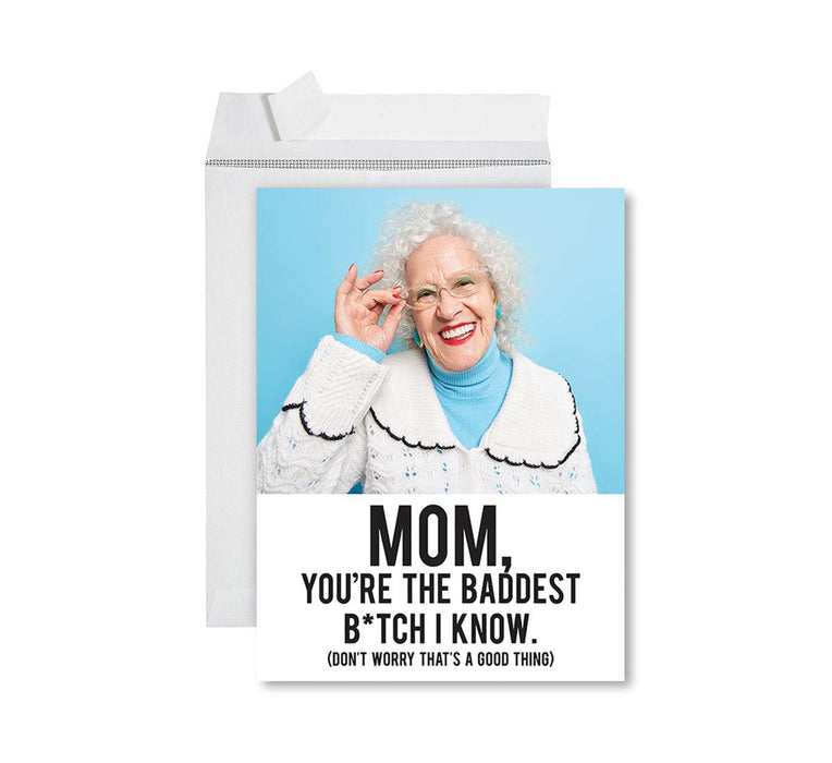Custom Photo Mother’s Day Jumbo Card with Envelope, Greeting Card for Her, Set of 1-Set of 1-Andaz Press-Mom, You're The Baddest B I Know-