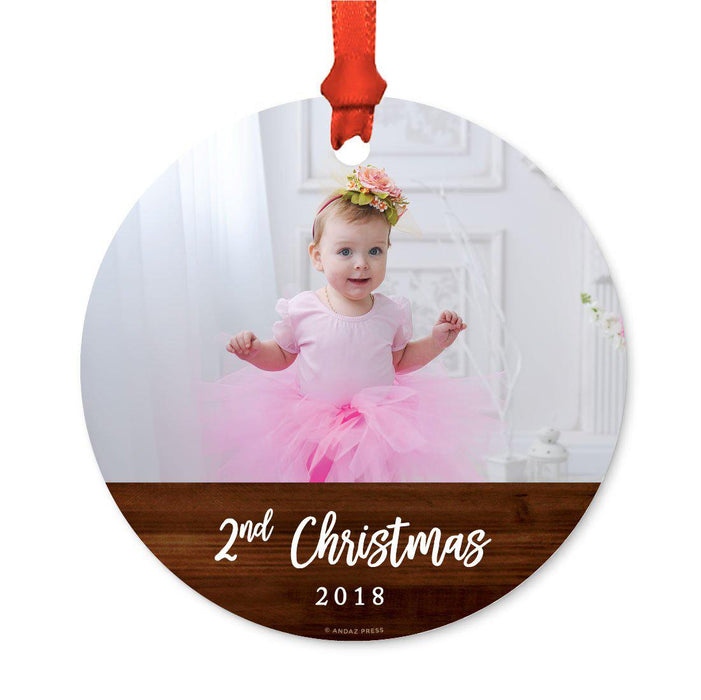 Custom Photo Personalized Christmas Ornament, Rustic Wood, 1st Christmas-Set of 1-Andaz Press-Engaged-