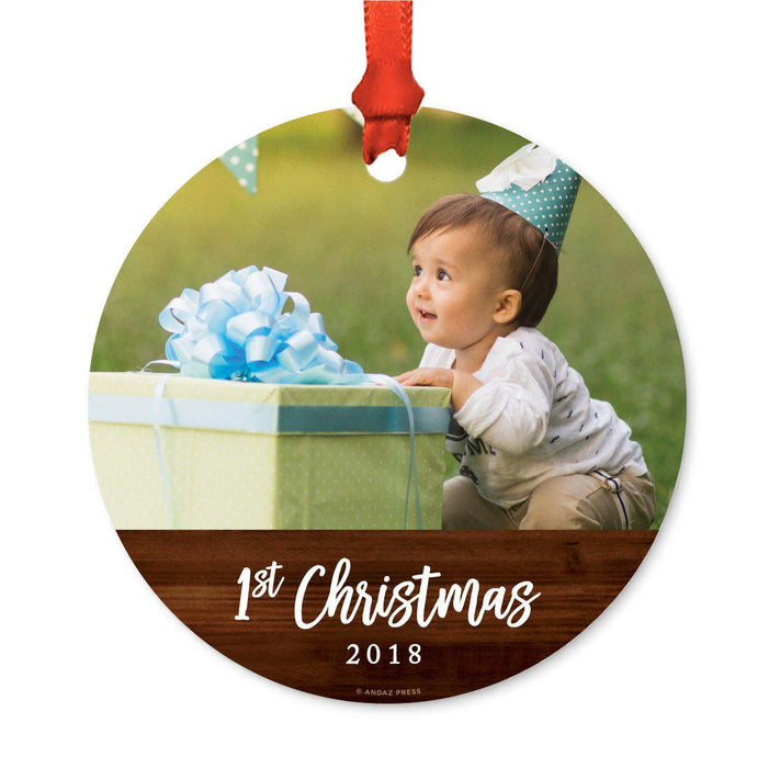 Custom Photo Personalized Christmas Ornament, Rustic Wood, 1st Christmas-Set of 1-Andaz Press-1st Birthday-