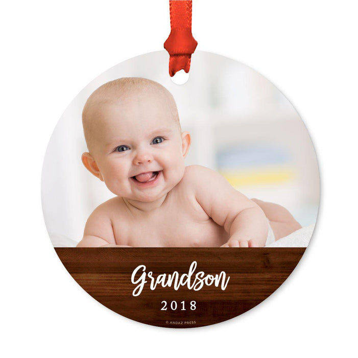 Custom Photo Personalized Christmas Ornament, Rustic Wood, 1st Christmas-Set of 1-Andaz Press-Engaged-