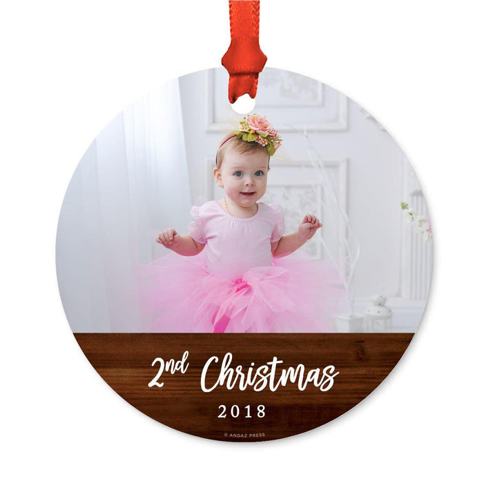 Custom Photo Personalized Christmas Ornament, Rustic Wood, 1st Christmas-Set of 1-Andaz Press-Christmas 2nd-