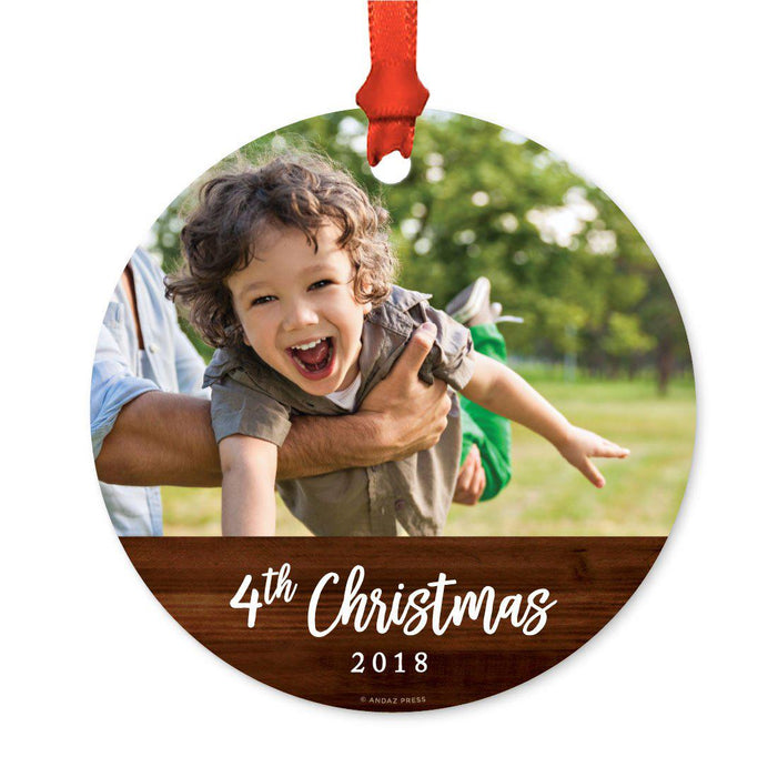 Custom Photo Personalized Christmas Ornament, Rustic Wood, 1st Christmas-Set of 1-Andaz Press-Christmas 4th-