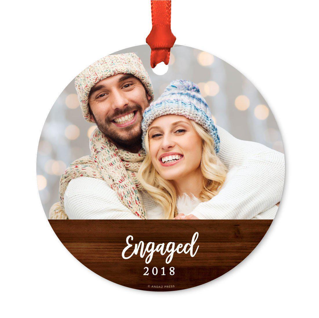 Custom Photo Personalized Christmas Ornament, Rustic Wood, 1st Christmas-Set of 1-Andaz Press-Engaged-