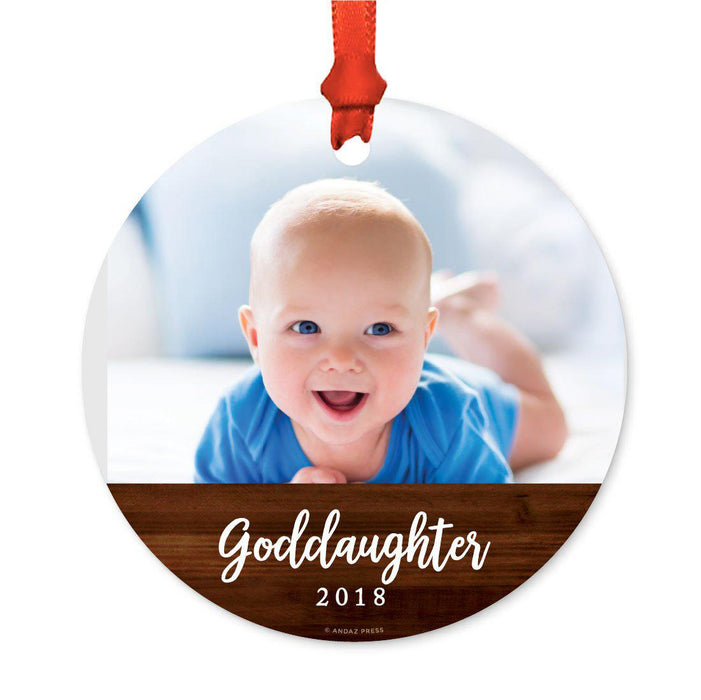 Custom Photo Personalized Christmas Ornament, Rustic Wood, 1st Christmas-Set of 1-Andaz Press-Goddaughter-