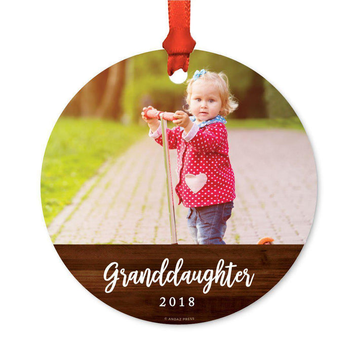 Custom Photo Personalized Christmas Ornament, Rustic Wood, 1st Christmas-Set of 1-Andaz Press-Granddaughter-