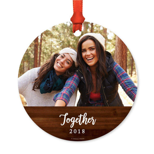 Custom Photo Personalized Christmas Ornament, Rustic Wood, 1st Christmas-Set of 1-Andaz Press-Together-