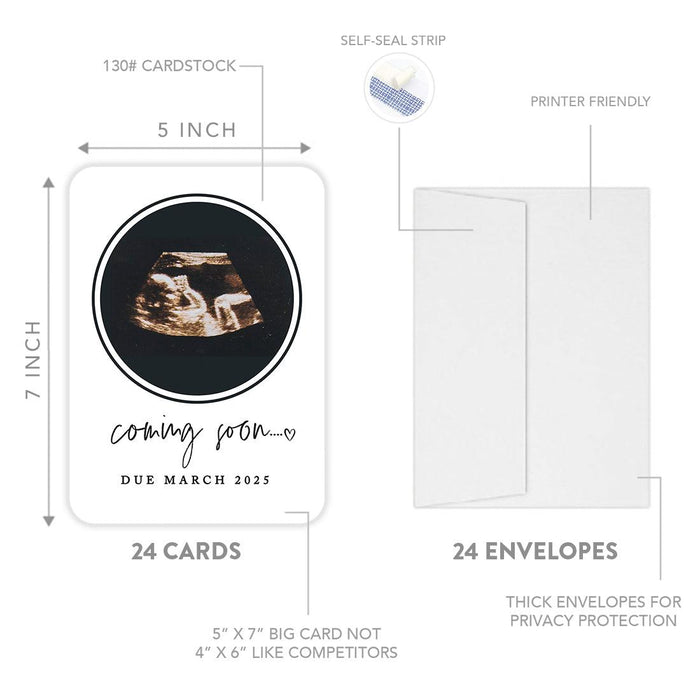 Custom Photo Pregnancy Announcement Cards with Envelopes, Set of 24-Set of 24-Andaz Press-Coming Soon-