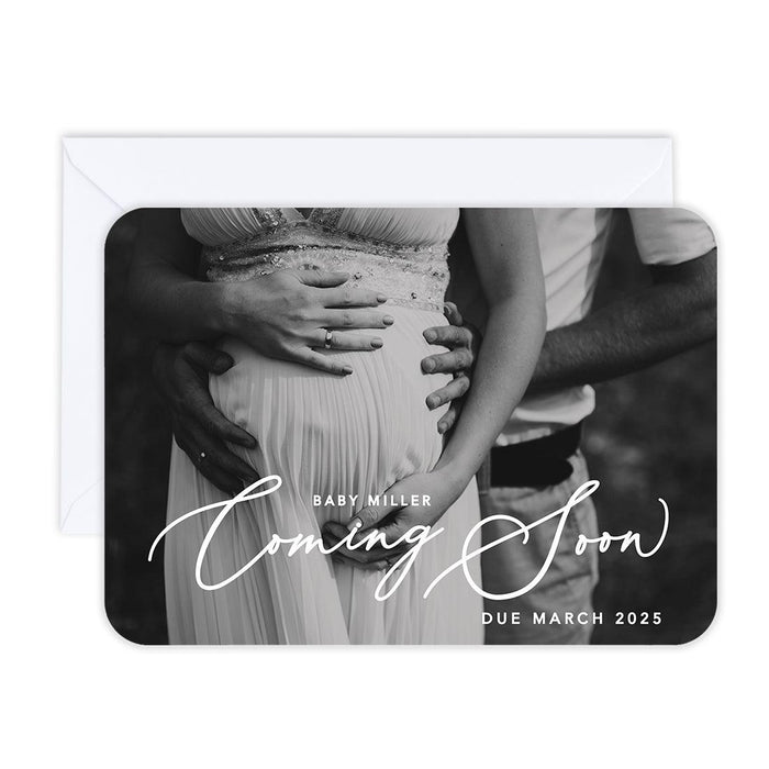Custom Photo Pregnancy Announcement Cards with Envelopes, Set of 24-Set of 24-Andaz Press-Classic Coming Soon-