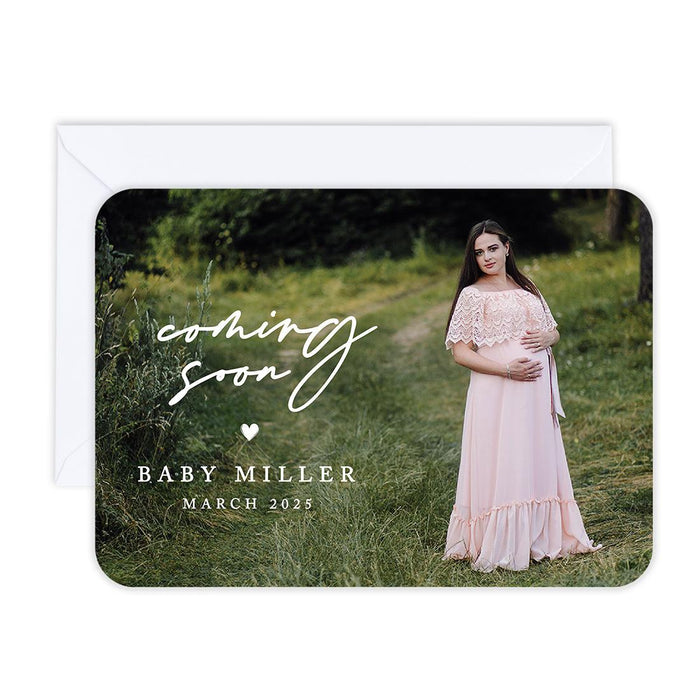 Custom Photo Pregnancy Announcement Cards with Envelopes, Set of 24-Set of 24-Andaz Press-Coming Soon Baby Last Name-