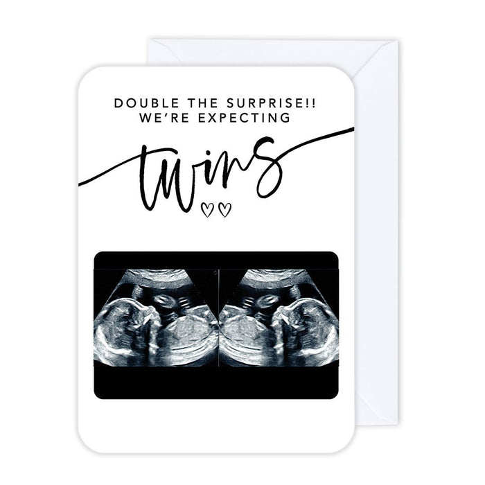 Custom Photo Pregnancy Announcement Cards with Envelopes, Set of 24-Set of 24-Andaz Press-Double The Surprise We're Expecting Twins-