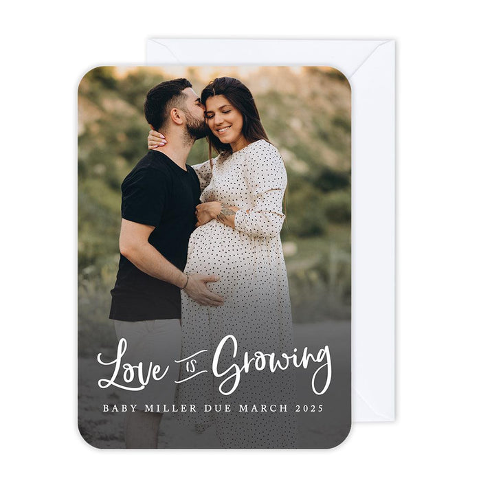 Custom Photo Pregnancy Announcement Cards with Envelopes, Set of 24-Set of 24-Andaz Press-Love Is Growing-