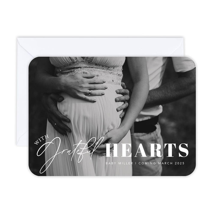 Custom Photo Pregnancy Announcement Cards with Envelopes, Set of 24-Set of 24-Andaz Press-With Grateful Hearts-