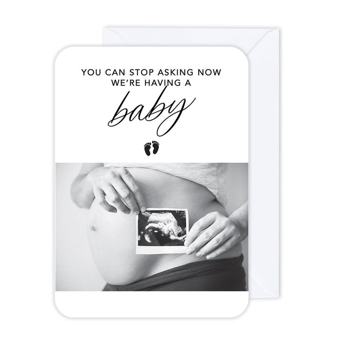 Custom Photo Pregnancy Announcement Cards with Envelopes, Set of 24-Set of 24-Andaz Press-You Can Stop Asking Now We're Having A Baby-