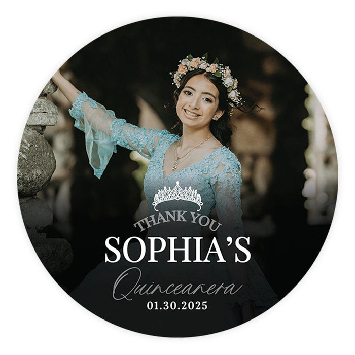 Custom Photo Round Circle Quinceañera Labels, Sticker for Sweet 15, Set of 40-Set of 40-Andaz Press-Mis Quince Anos-