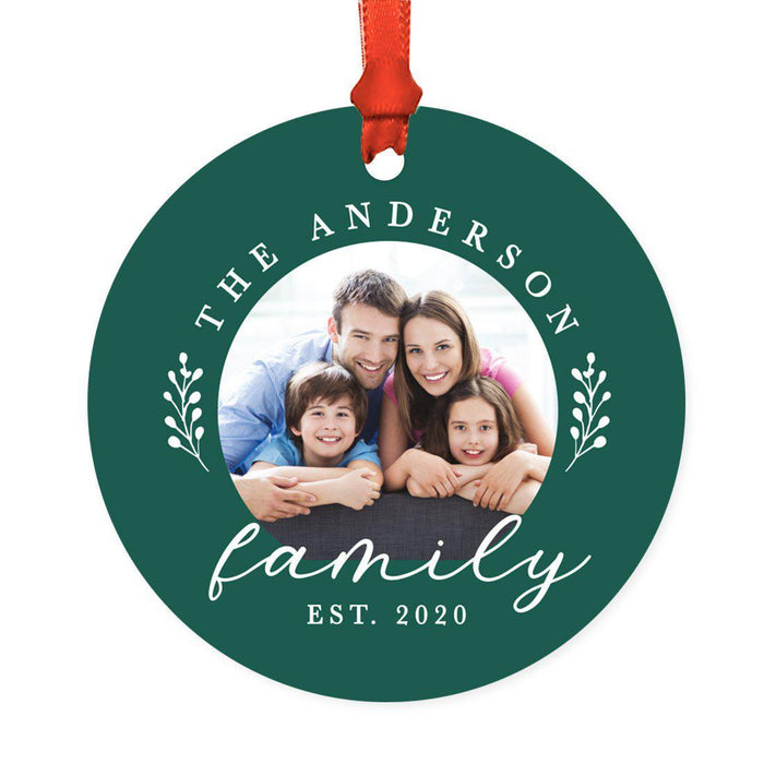 Custom Photo Round Metal Christmas Tree Ornament Keepsake, Merry Christmas Design-Set of 1-Andaz Press-Red and White-