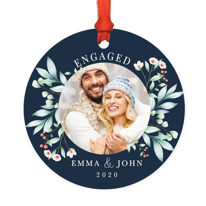 Custom Photo Round Metal Christmas Tree Ornament Keepsake, Merry Christmas Design-Set of 1-Andaz Press-Red and White-