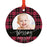 Custom Photo Round Metal Christmas Tree Ornament Keepsake, Merry Christmas Design-Set of 1-Andaz Press-Red and Black Plaid-