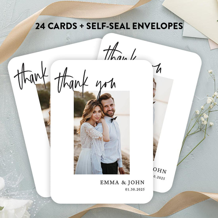 Custom Photo Thank You Cards with Envelopes, Modern Wedding Notes, Set of 24-Set of 24-Andaz Press-Thank You-