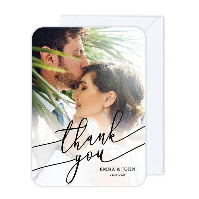 Custom Photo Thank You Cards with Envelopes, Modern Wedding Notes, Set of 24-Set of 24-Andaz Press-Cursive Thank You-