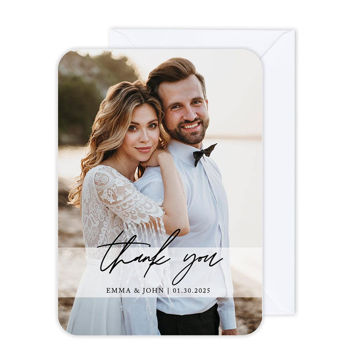 Custom Photo Thank You Cards with Envelopes, Modern Wedding Notes, Set of 24-Set of 24-Andaz Press-Frosted White-