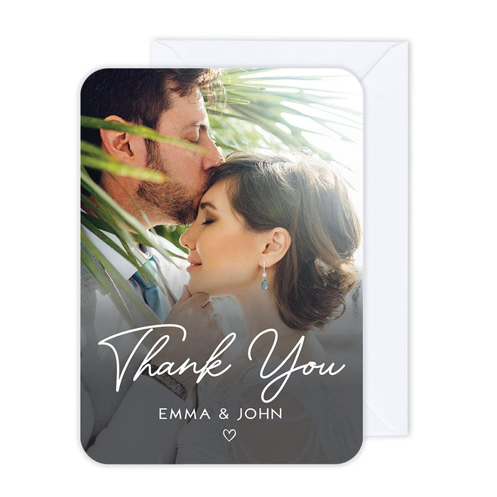 Custom Photo Thank You Cards with Envelopes, Modern Wedding Notes, Set of 24-Set of 24-Andaz Press-Heart Design-