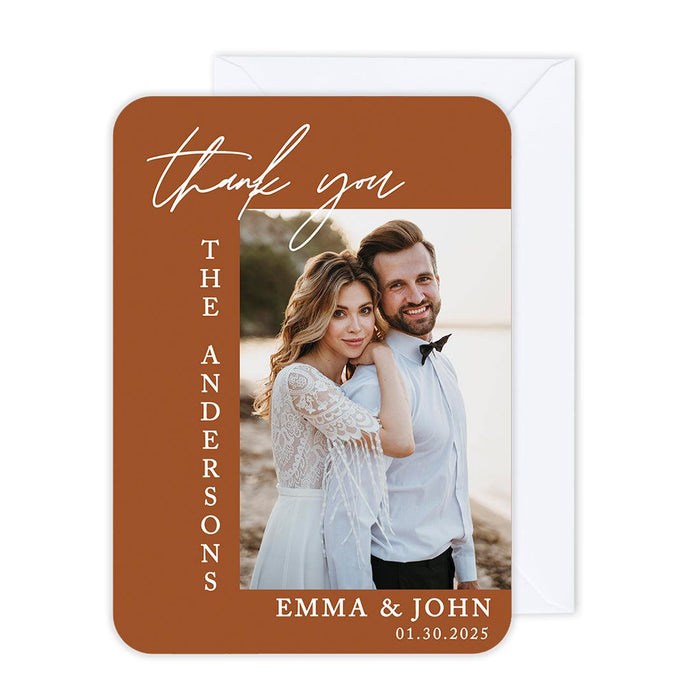 Custom Photo Thank You Cards with Envelopes, Modern Wedding Notes, Set of 24-Set of 24-Andaz Press-Terracotta-