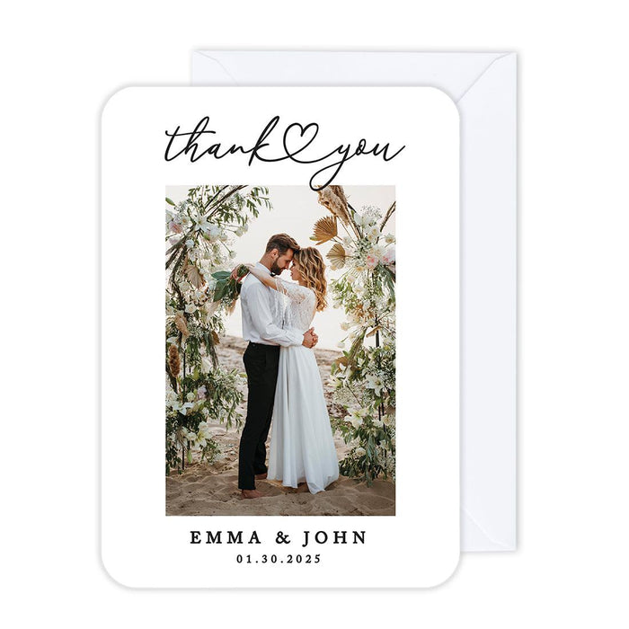 Custom Photo Thank You Cards with Envelopes, Modern Wedding Notes, Set of 24-Set of 24-Andaz Press-Thank You Heart-