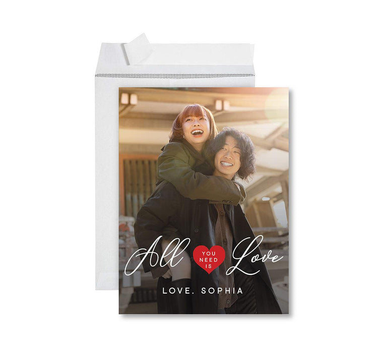 Custom Photo Valentine's Day Jumbo Card with Envelope, Greeting Card for Couples-Set of 1-Andaz Press-Pink & Red Love-