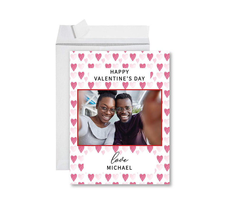 Custom Photo Valentine's Day Jumbo Card with Envelope, Greeting Card for Couples-Set of 1-Andaz Press-Pink & Red Hearts-