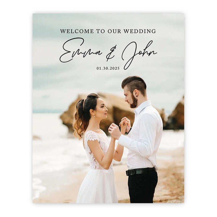 Custom Photo Wedding Sign, Elegant Canvas Welcome for Ceremony and Reception, Set of 1-Set of 1-Andaz Press-Romantic Photo-