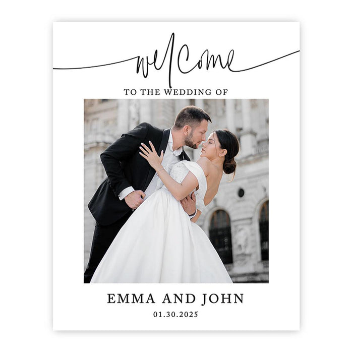 Custom Photo Wedding Sign, Elegant Canvas Welcome for Ceremony and Reception, Set of 1-Set of 1-Andaz Press-Minimal Script-