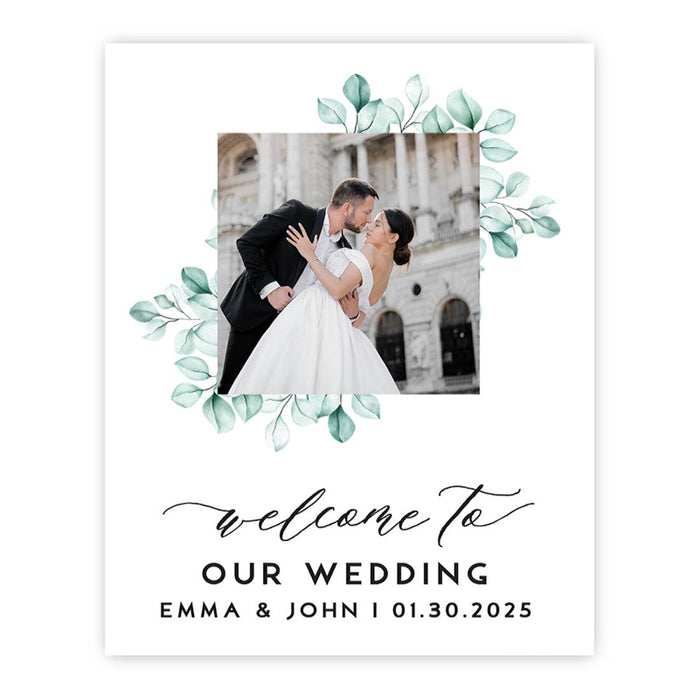 Custom Photo Wedding Sign, Elegant Canvas Welcome for Ceremony and Reception, Set of 1-Set of 1-Andaz Press-Watercolor Greenery-