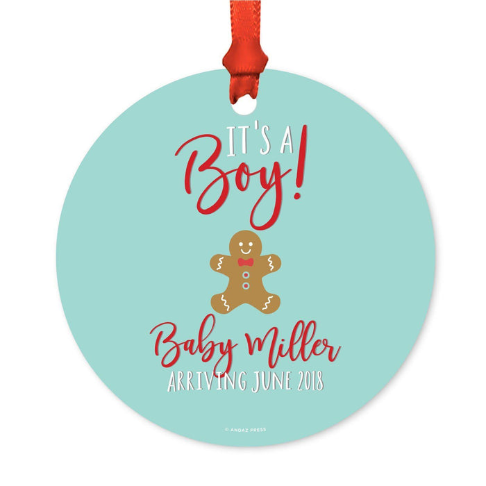 Custom Pregnancy Announcement Round Metal Christmas Ornaments, Includes Ribbon and Gift Bag-Set of 1-Andaz Press-Grandparents-