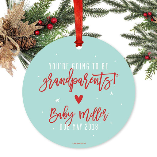 Custom Pregnancy Announcement Round Metal Christmas Ornaments, Includes Ribbon and Gift Bag-Set of 1-Andaz Press-Grandparents-