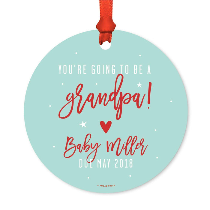 Custom Pregnancy Announcement Round Metal Christmas Ornaments, Includes Ribbon and Gift Bag-Set of 1-Andaz Press-Grandparents-