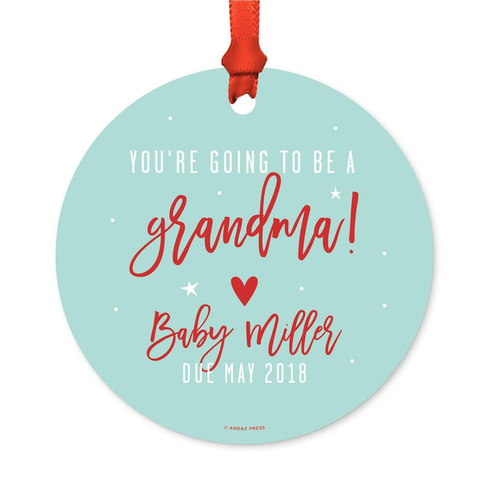 Custom Pregnancy Announcement Round Metal Christmas Ornaments, Includes Ribbon and Gift Bag-Set of 1-Andaz Press-Grandparents-