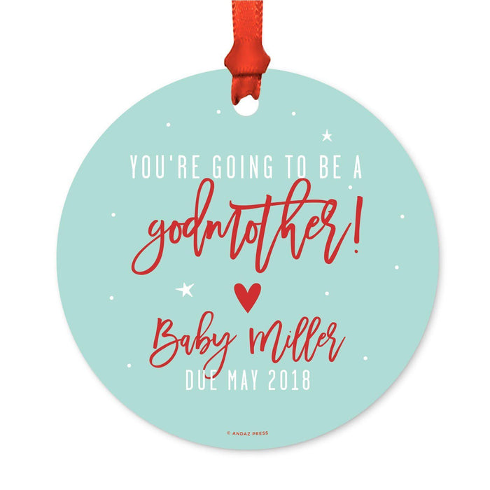 Custom Pregnancy Announcement Round Metal Christmas Ornaments, Includes Ribbon and Gift Bag-Set of 1-Andaz Press-Grandparents-