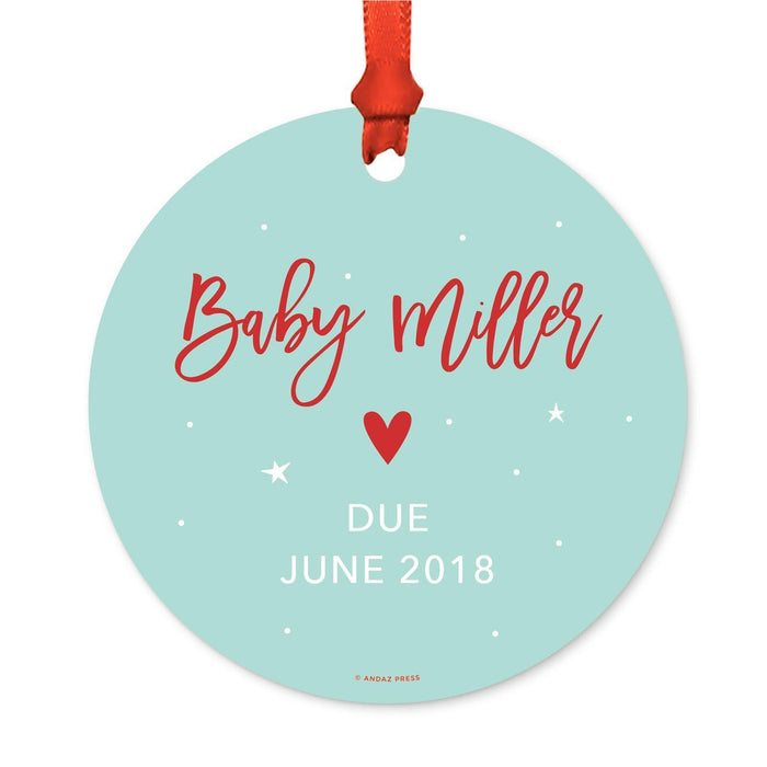 Custom Pregnancy Announcement Round Metal Christmas Ornaments, Includes Ribbon and Gift Bag-Set of 1-Andaz Press-Grandparents-