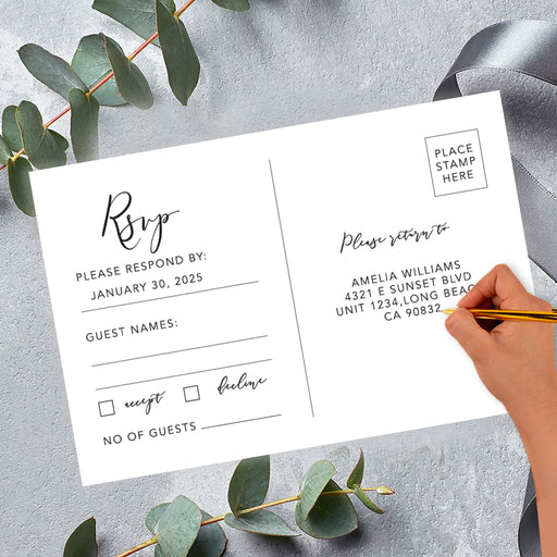 Custom RSVP Postcards for Wedding Cardstock Response Reply Cards-Set of 56-Andaz Press-Minimal Modern-