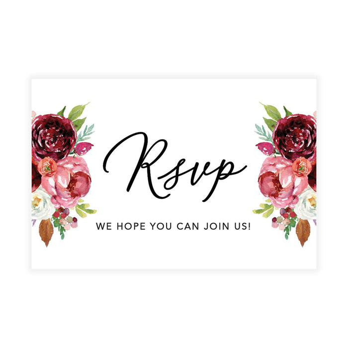 Custom RSVP Postcards for Wedding Cardstock Response Reply Cards-Set of 56-Andaz Press-Burgundy Florals-