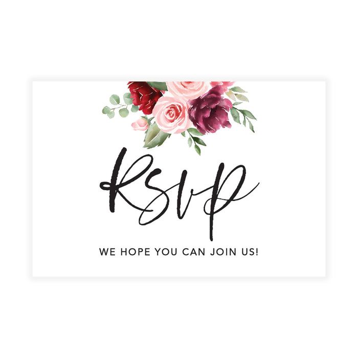Custom RSVP Postcards for Wedding Cardstock Response Reply Cards-Set of 56-Andaz Press-Pink and Burgundy Florals-