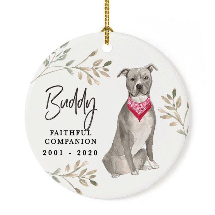 Custom Round Ceramic Christmas Dog Memorial Ornament, Faithful Companion, Design 1-Set of 1-Andaz Press-American Staffordshire Terrier-