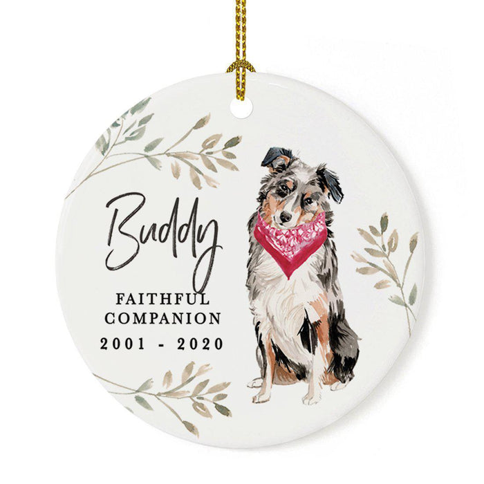 Custom Round Ceramic Christmas Dog Memorial Ornament, Faithful Companion, Design 1-Set of 1-Andaz Press-Australian Shepherd-