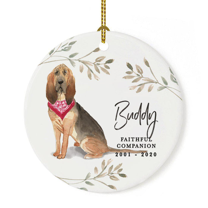 Custom Round Ceramic Christmas Dog Memorial Ornament, Faithful Companion, Design 1-Set of 1-Andaz Press-Bloodhound-