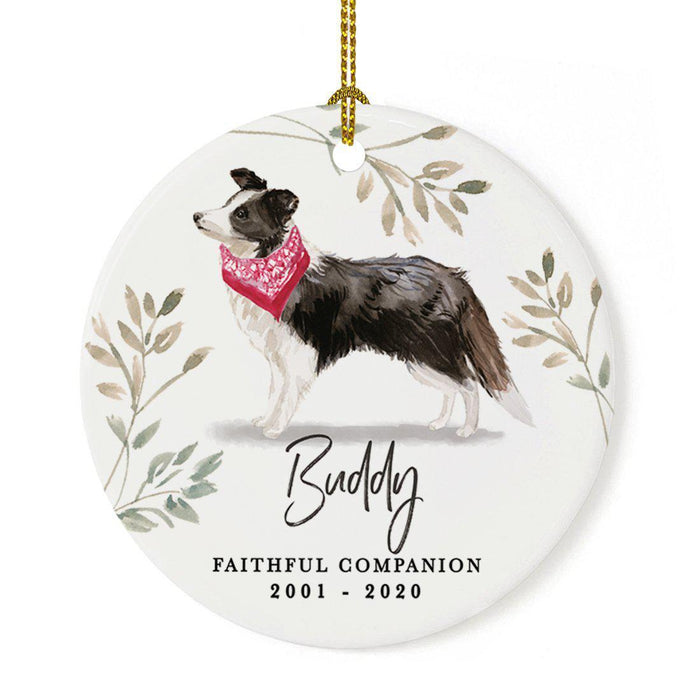 Custom Round Ceramic Christmas Dog Memorial Ornament, Faithful Companion, Design 1-Set of 1-Andaz Press-Border Collie-