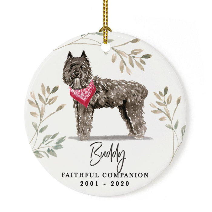 Custom Round Ceramic Christmas Dog Memorial Ornament, Faithful Companion, Design 1-Set of 1-Andaz Press-Bouvier Des Flandres-