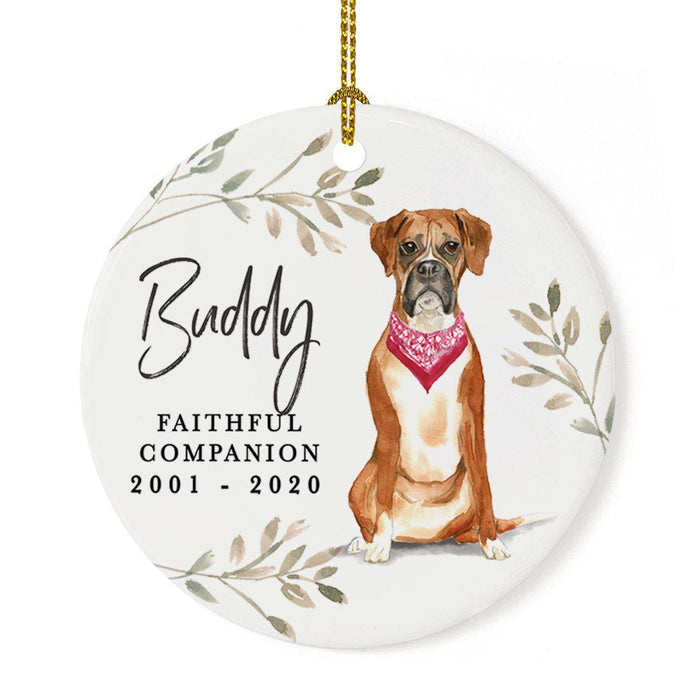 Custom Round Ceramic Christmas Dog Memorial Ornament, Faithful Companion, Design 1-Set of 1-Andaz Press-Boxer-